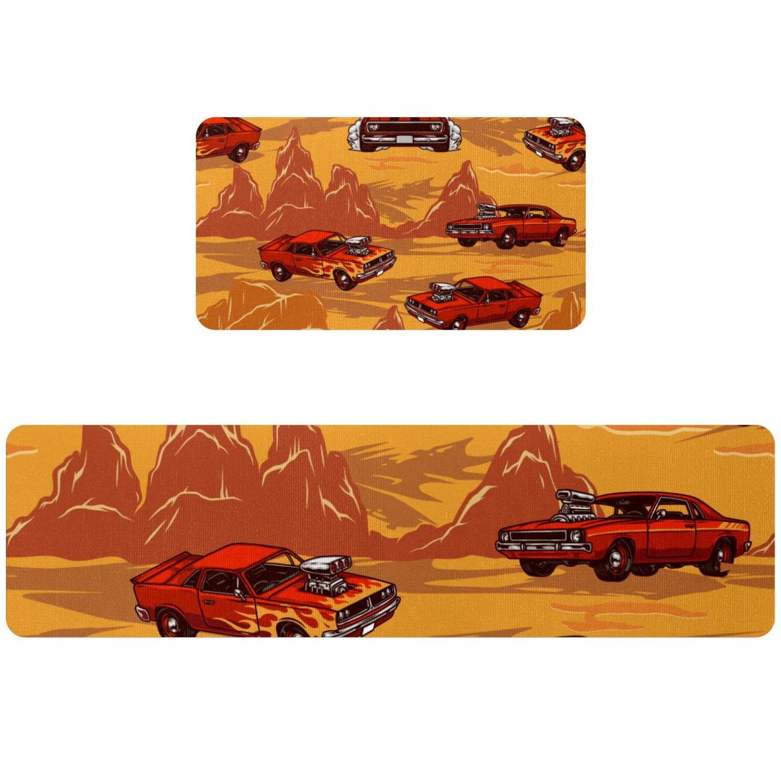 Tapis de cuisine lot de 2 style muscle car design lavable