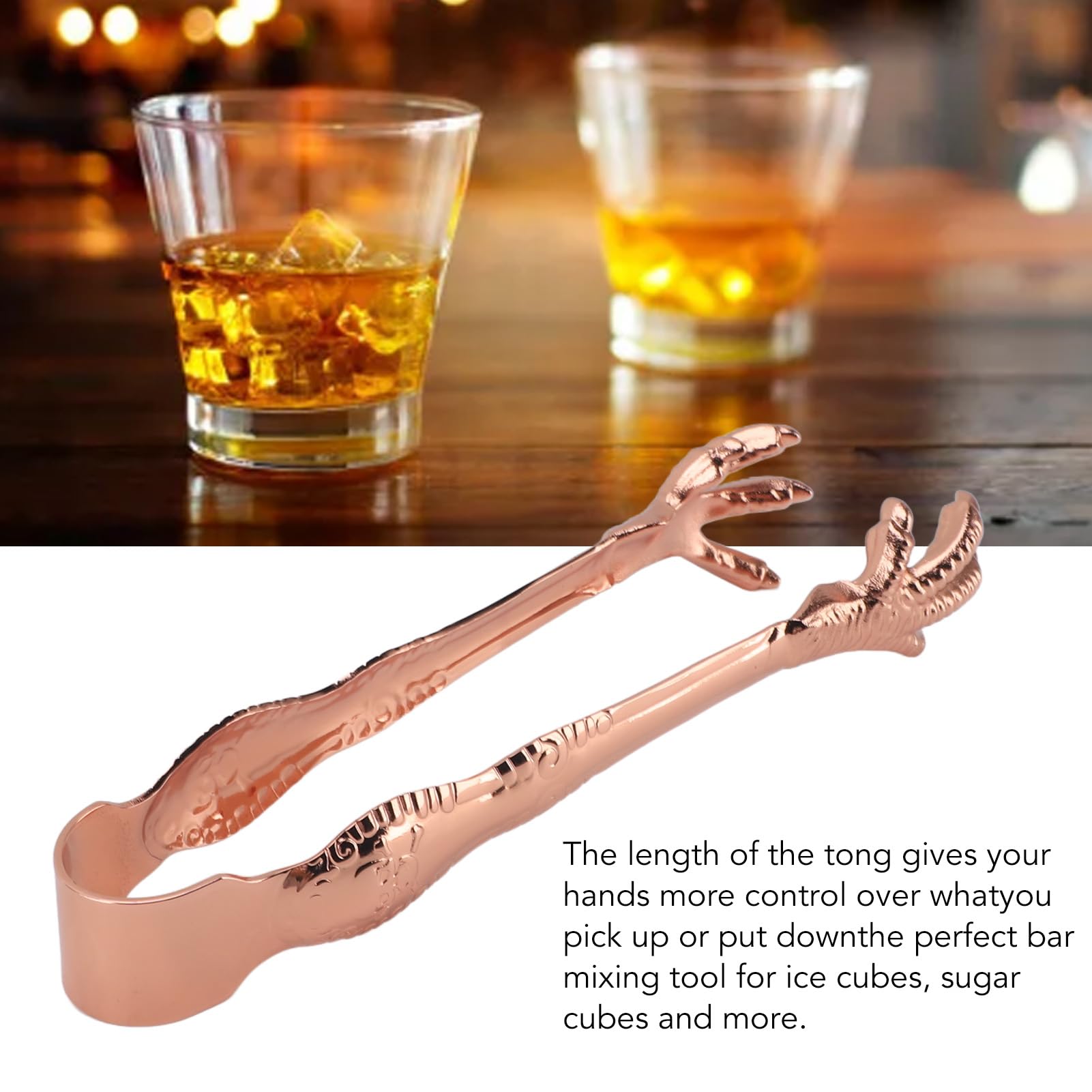 XHTLLO Ice Tongs, Stainless Steel Claw Style Ice Tongs, Hand Polished Eagle Claw Shape Food Serving Tongs for Bar and Home Use (Copper Plating)