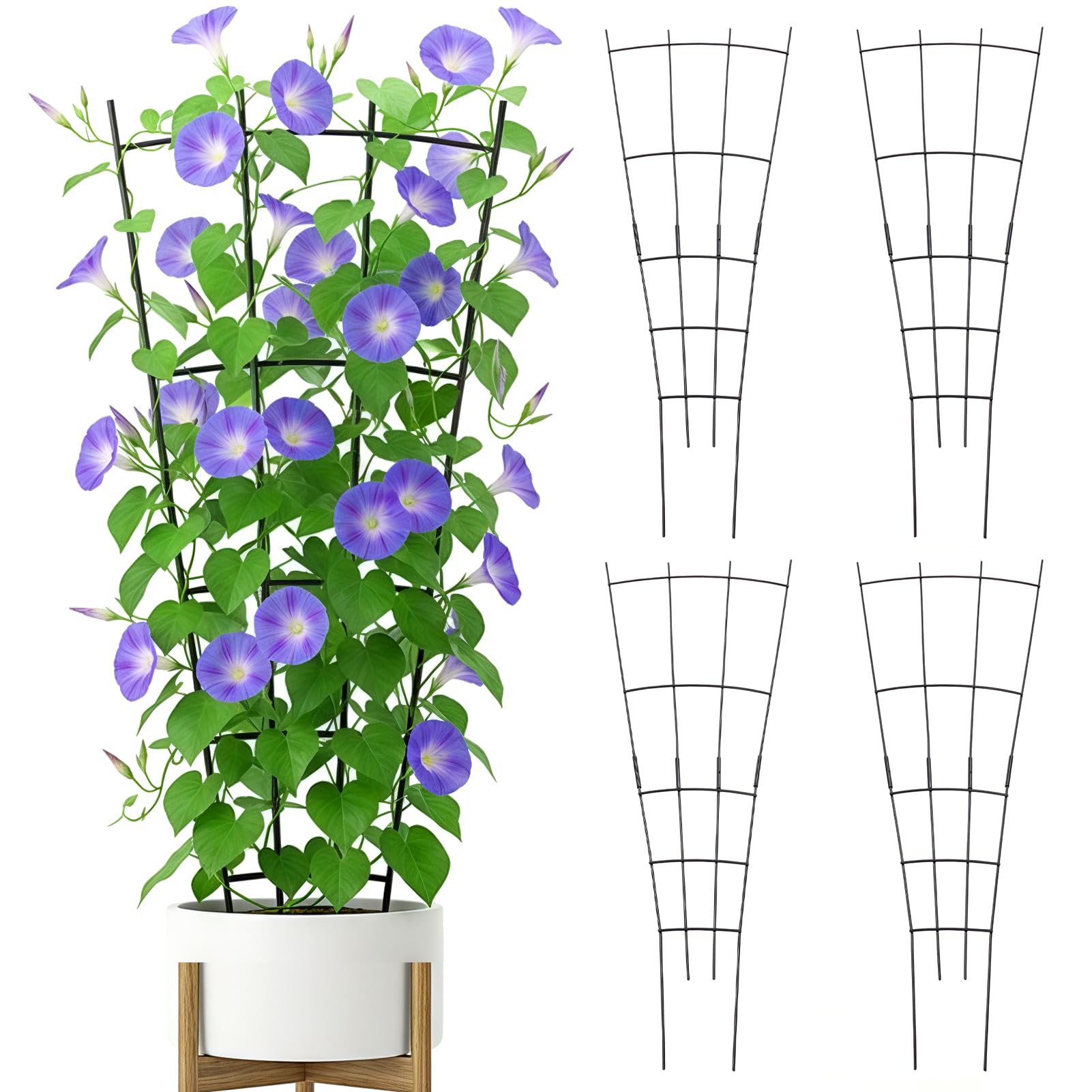 The Fellie 4 Pack Garden Trellis for Climbing Plants Outdoor/Indoor, 82 cm Metal Heavy-Duty Rustproof Trellis for Potted Plants Ivy Pothos Monstera Hoya Flower Vine, Fan Shape, Black