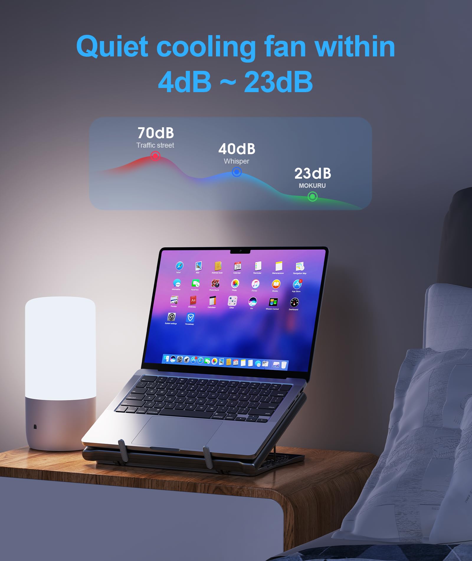 MOKURU Laptop-Kühlkissen-Ständer, Laptop-Kühler mit 2 leisen Lüftern für 10-15,6 Zoll Laptops, 6 Stufen höhenverstellbare Windgeschwindigkeit mit 2 USB-Anschlüssen (schwarz)