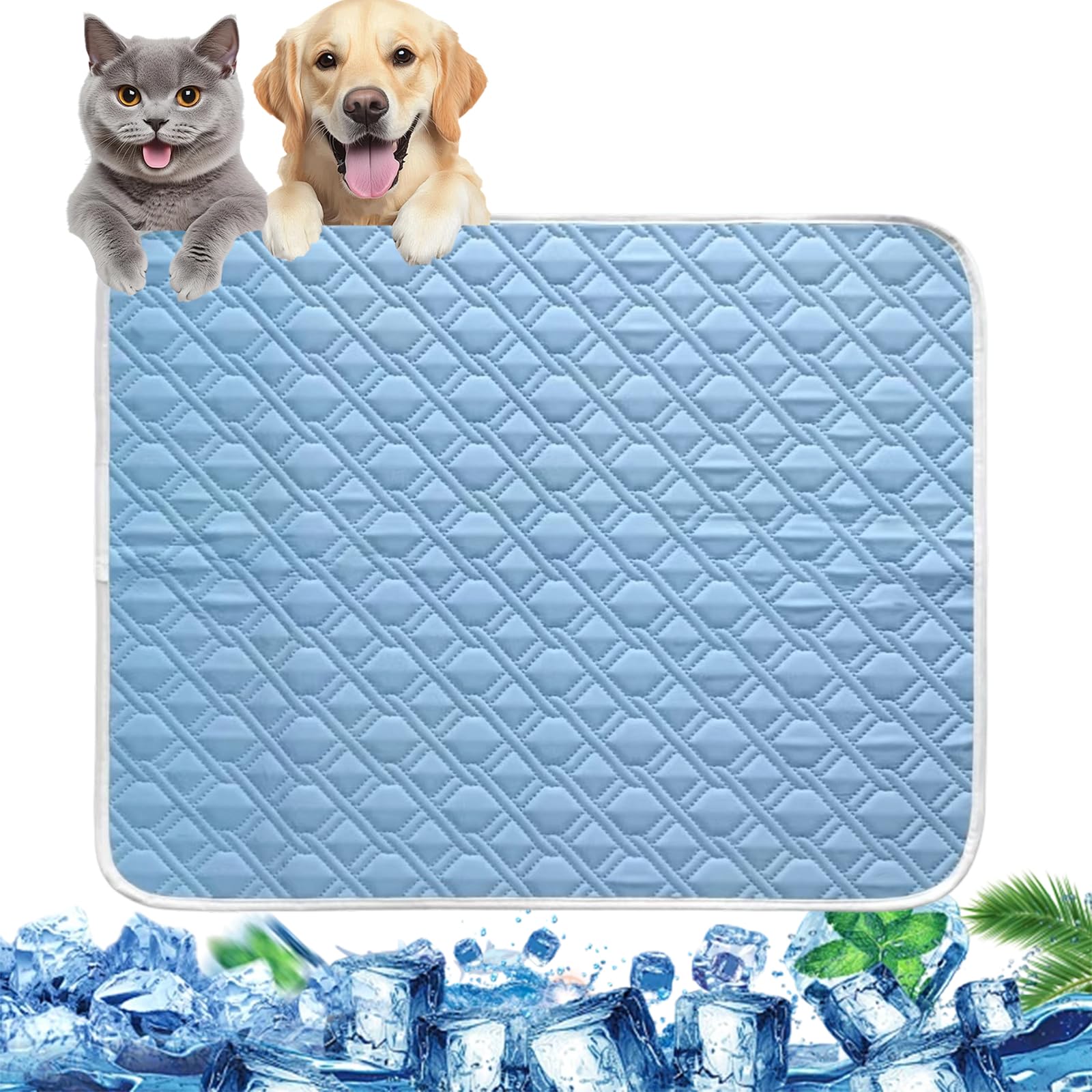 Dog Cooling Mat, Non Gel Cooling Mat for Dogs, Pet Cool Mat for Small Medium Large dogs cats, Sweat Absorption Sleeping Pad Crate Sofa Home Travel，Blue：L(90x70cm)
