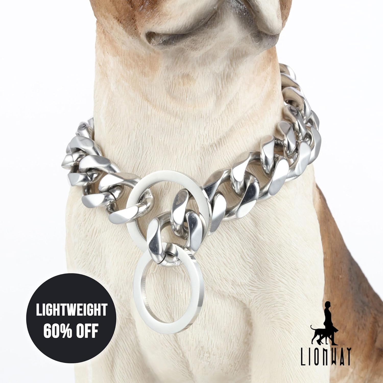 23MM Cuban Link Chain Collar - Lightweight & Durable Dog Collar with O-Ring Clasp - Fits 10" to 26" Neck-Thick Metal Collar for Medium Dogs (20 Inch)