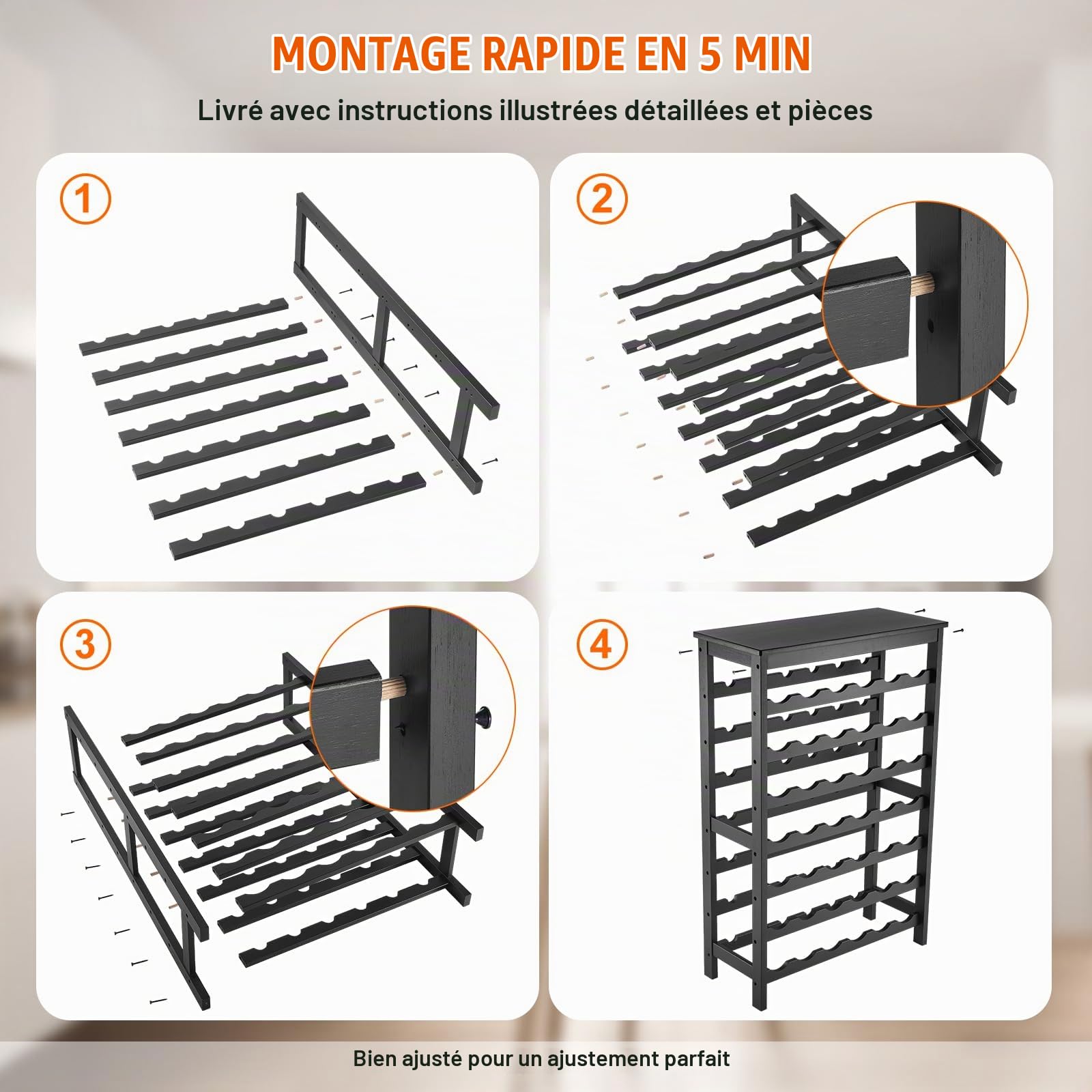 VEVOR Étagère à Bouteilles Modulaire 42 Bouteilles, Casier à Vin Empilable 7 Niveaux, Range Bouteilles en Bambou Massif avec Comptoir, Rangement Présentation de Vin pour Cuisine Garde-Manger Cave Bar