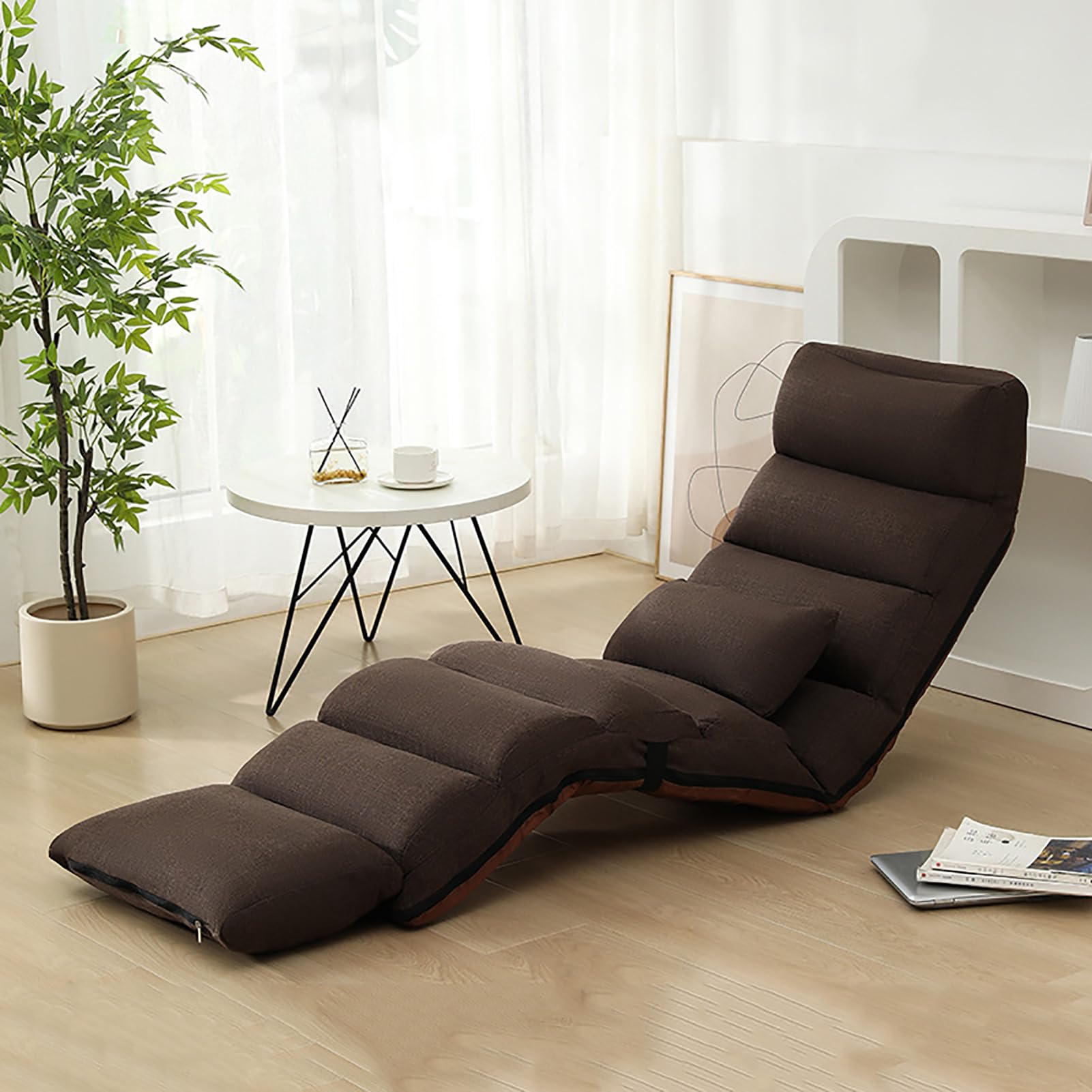 Silla de suelo ajustable con almohada mullida y respaldo reclinable en 6 niveles