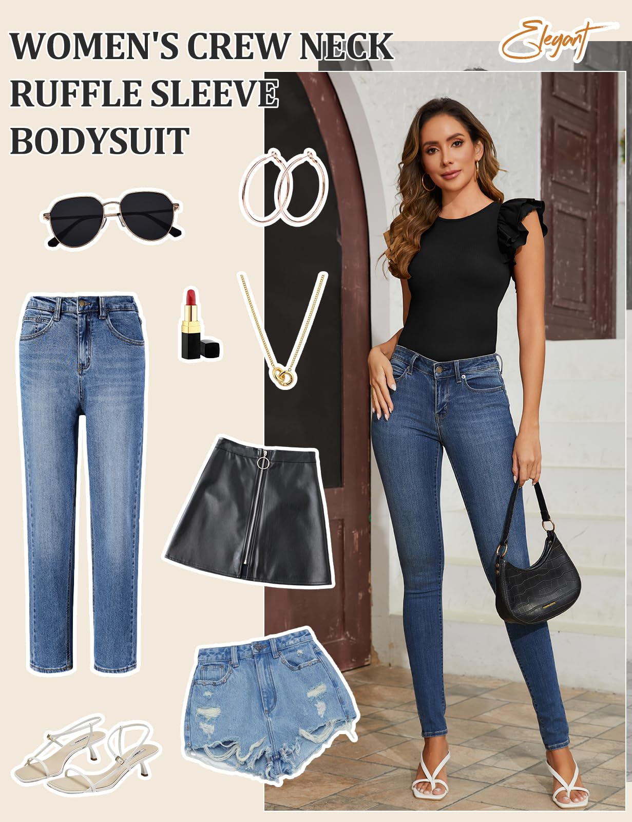 Tuopuda Body Donna Elegante Maniche Volant Contenitivo Modellante Shapewear Bodysuit Girocollo Intimo Snellente Shaper Shaping Tops Dimagrante