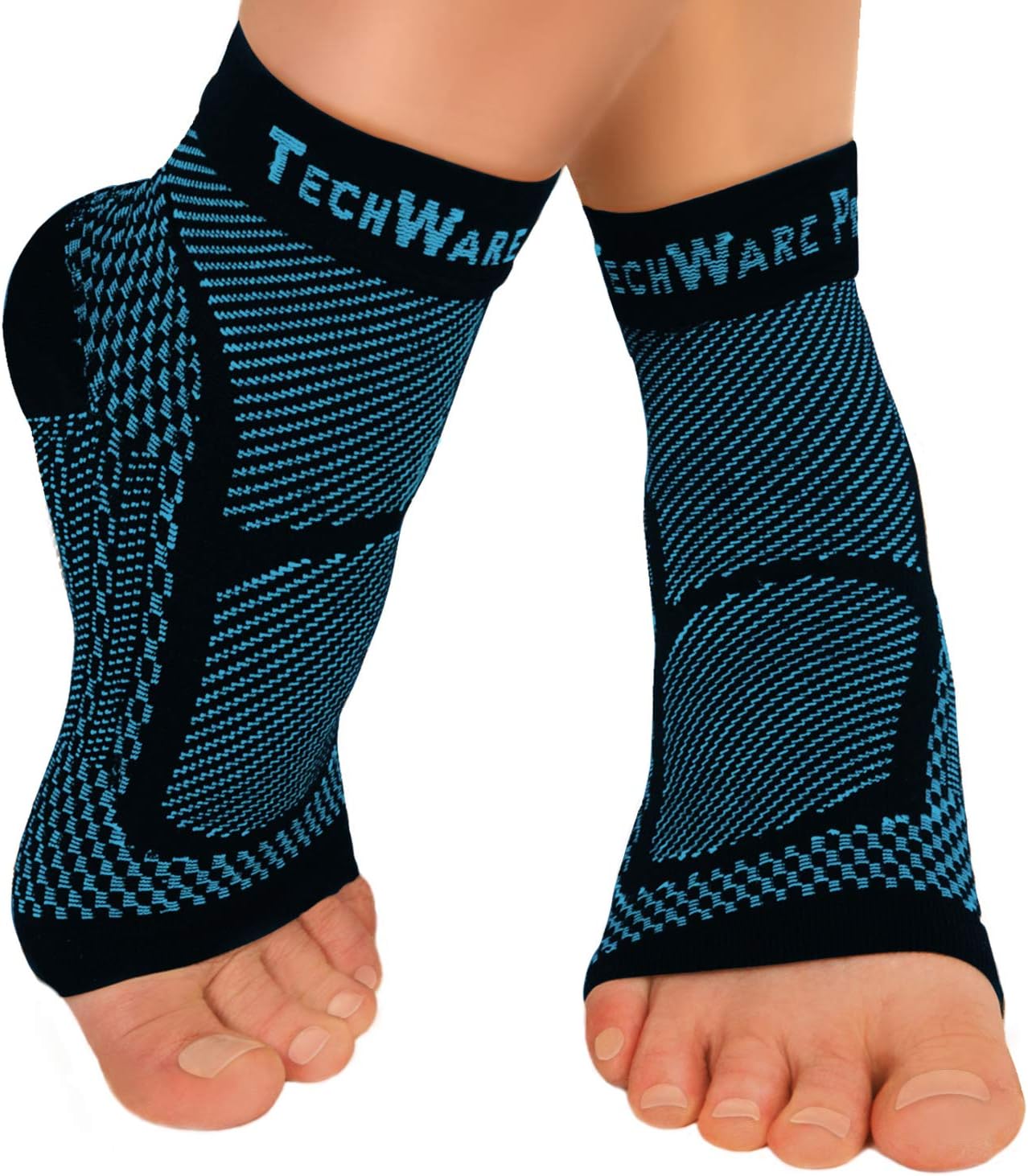 TechWare Pro Ankle Brace Compression Sleeve - Relieves Achilles Tendonitis, Joint Pain. Plantar Fasciitis Foot Sock with Arch Support Reduces Swelling & Heel Spur Pain. Injury Recovery for Sports