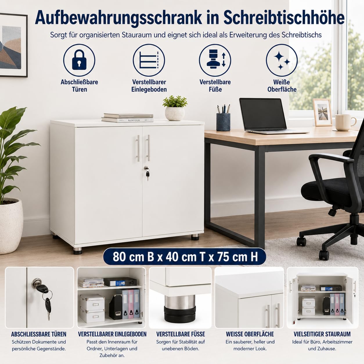 MMT Furniture Ltd weiss aufbewahrungsschrank – mehrzweckschrank - 2 türiger Büroschrank - Akten Büroschrank mit einlegeböden – abstellschrank (80D x 45W x 73H inches)