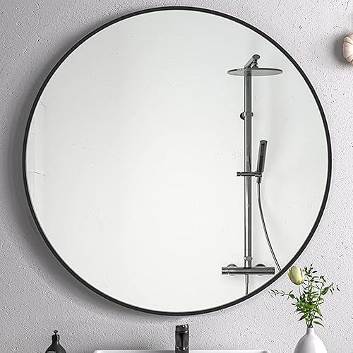 Miniatura 9 de SnOwky Espejo de pared circular de 39 pulgadas con marco de metal, espejo ovalado grande para baño, dormitorio, tocador, sala de estar, entrada,