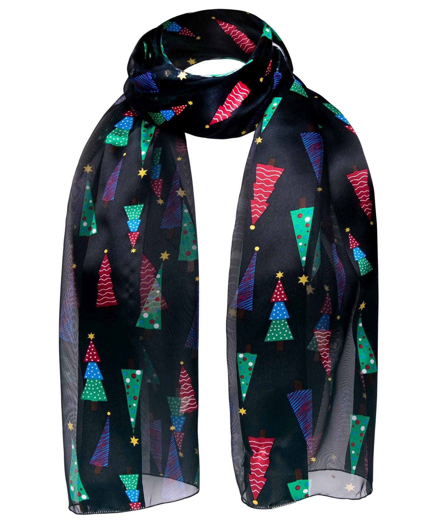 Basic Sense Women's Tree - Black Christmas Scarf For Festive Xmas Scarves With Santa, Snowman & Reindeer Prints,