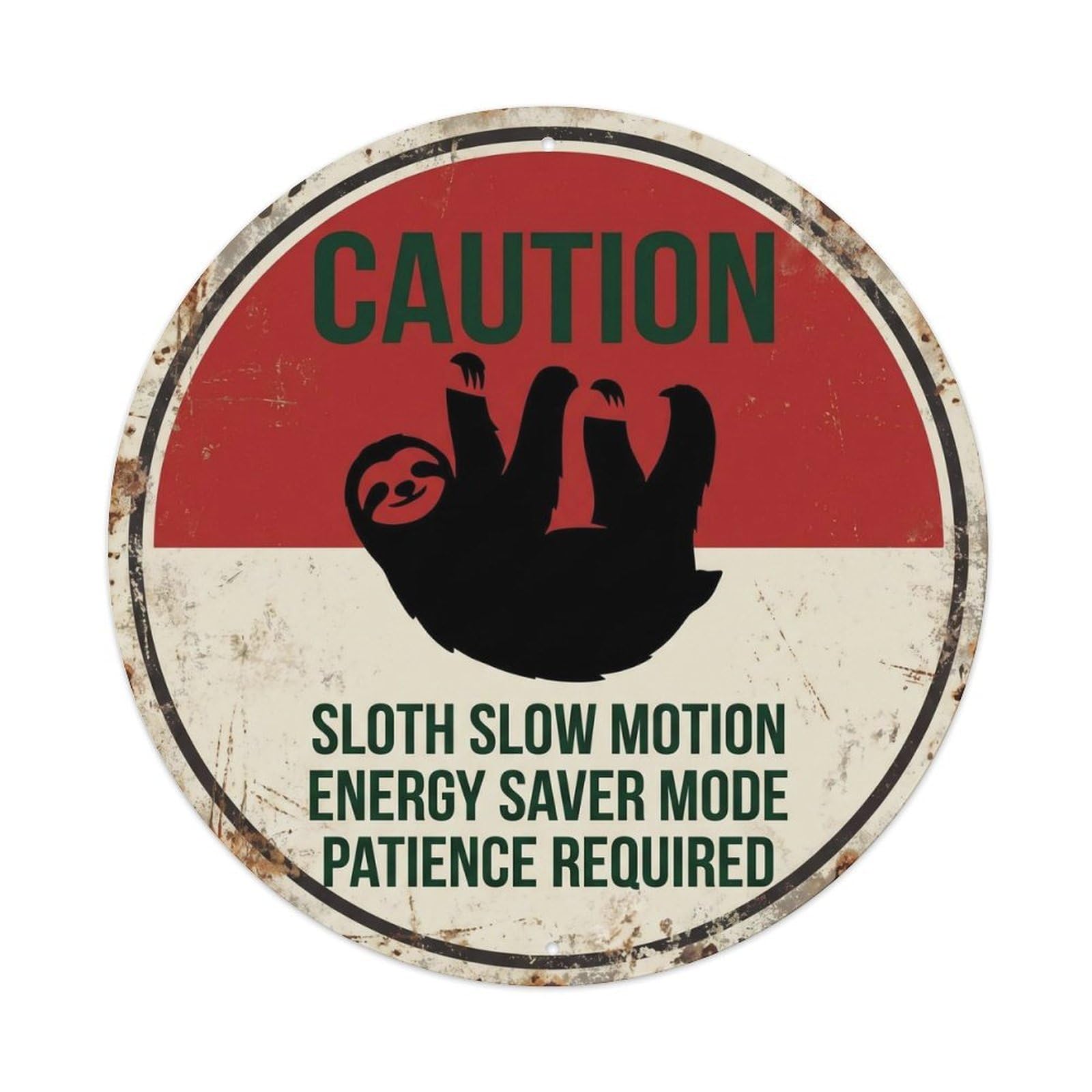 Rainforest Animal Classic Sloth Zero Speed Danger Label Hazard Metal Tin Sign Plaque Wall Decor for Cafe, Man Cave, Club Bar, Office, Home Garden Round Metal Poster 8x8Inch