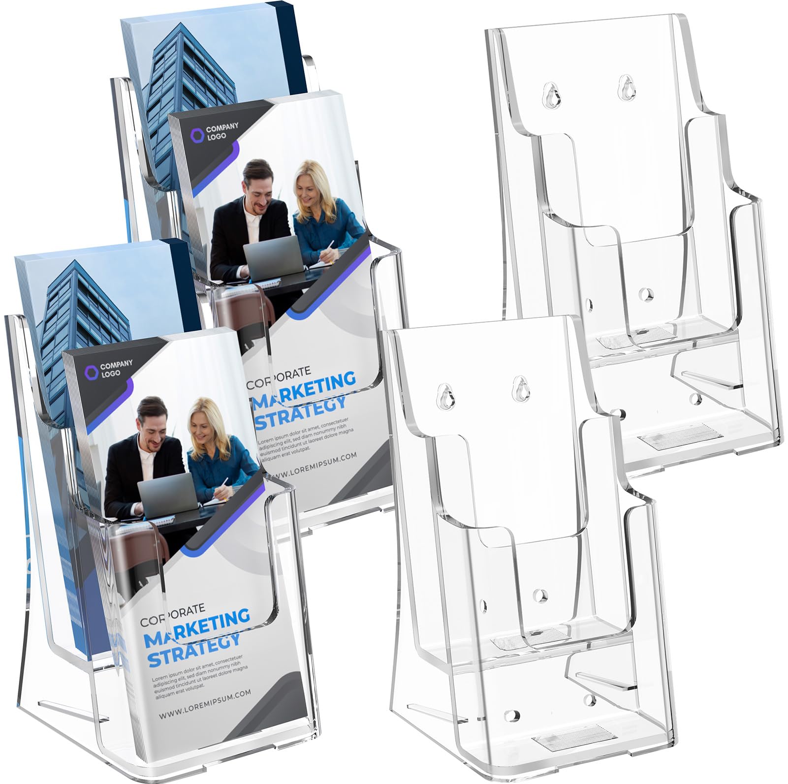 MaxGear Brochure Holder 2 Tier 4x9 inch Acrylic Literature Display Stand Clear Plastic Flyer Holder Wall Mount or Countertop Use for Pamphlets,