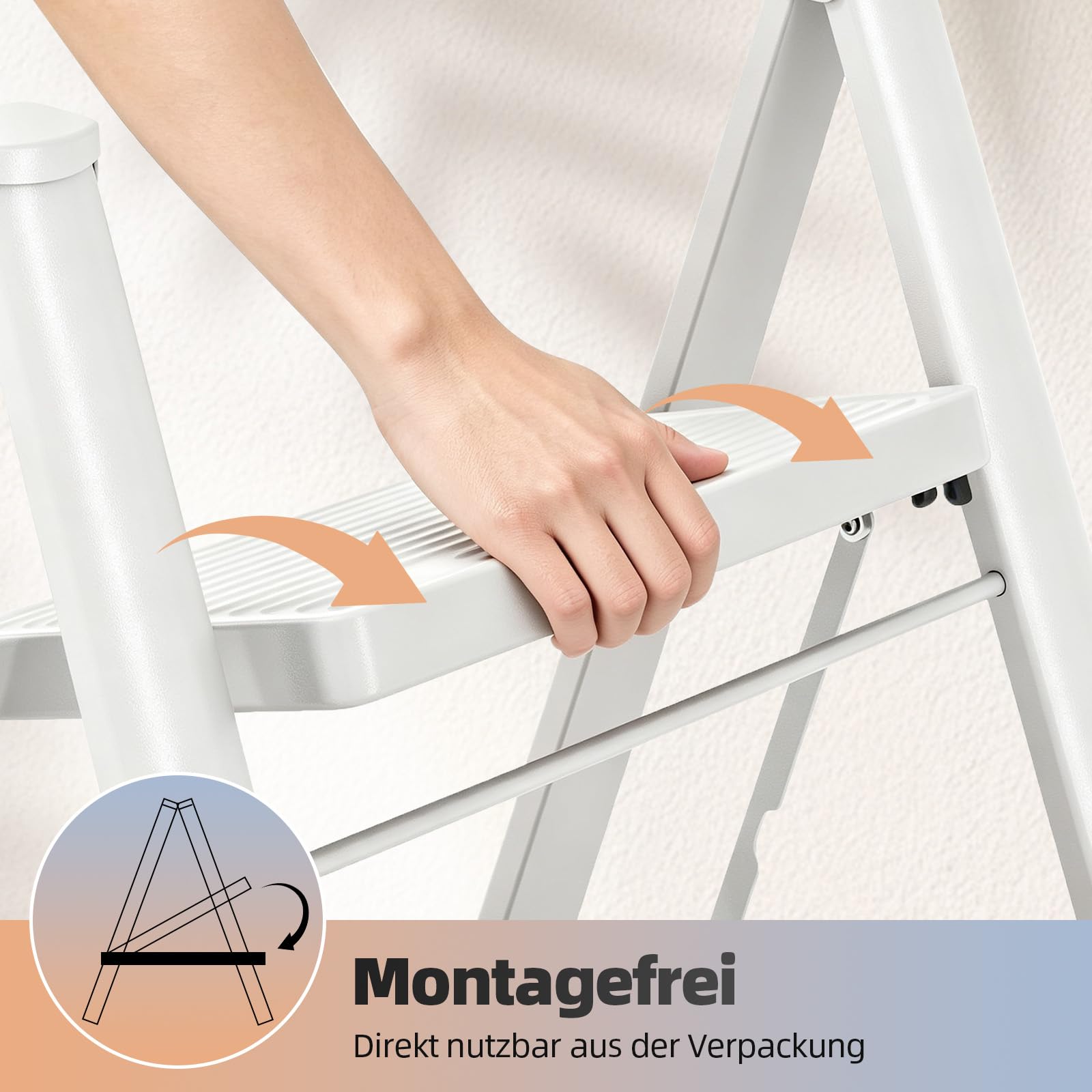 KINGRACK Trittleiter 2 Stufen Klappbar, Tritthocker Leicht Platzsparend