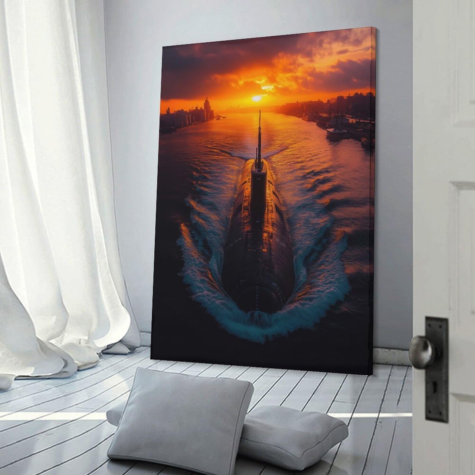 Junmoney Frame-Submarine In Sunset Submarine In Sunset Room Decor Wall Art, 24X36inch(60X90cm), For Front Hall, Corridor Or Welcome Spaces, A Neat Decor Update For Hallways