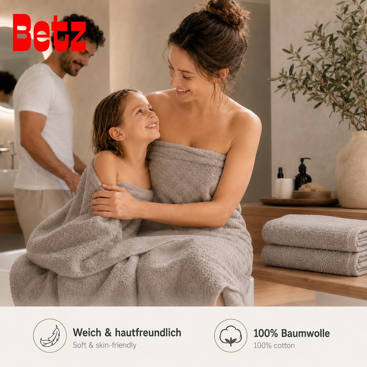 Betz Lot de 4 Serviettes de Bain draps de Bain Palermo 70 x 140 cm 100% Coton Couleur Gris Pierre