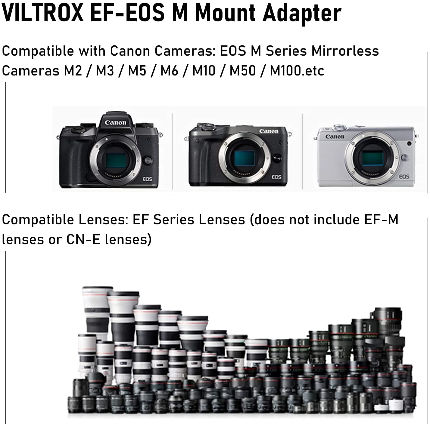 VILTROX EF-EOS M adattatore Lente Montare Obiettivo Convertitore per Canon EF/EF-S a EF-M mount EOS M2 M3 M10 M5 M6 M50 M100
