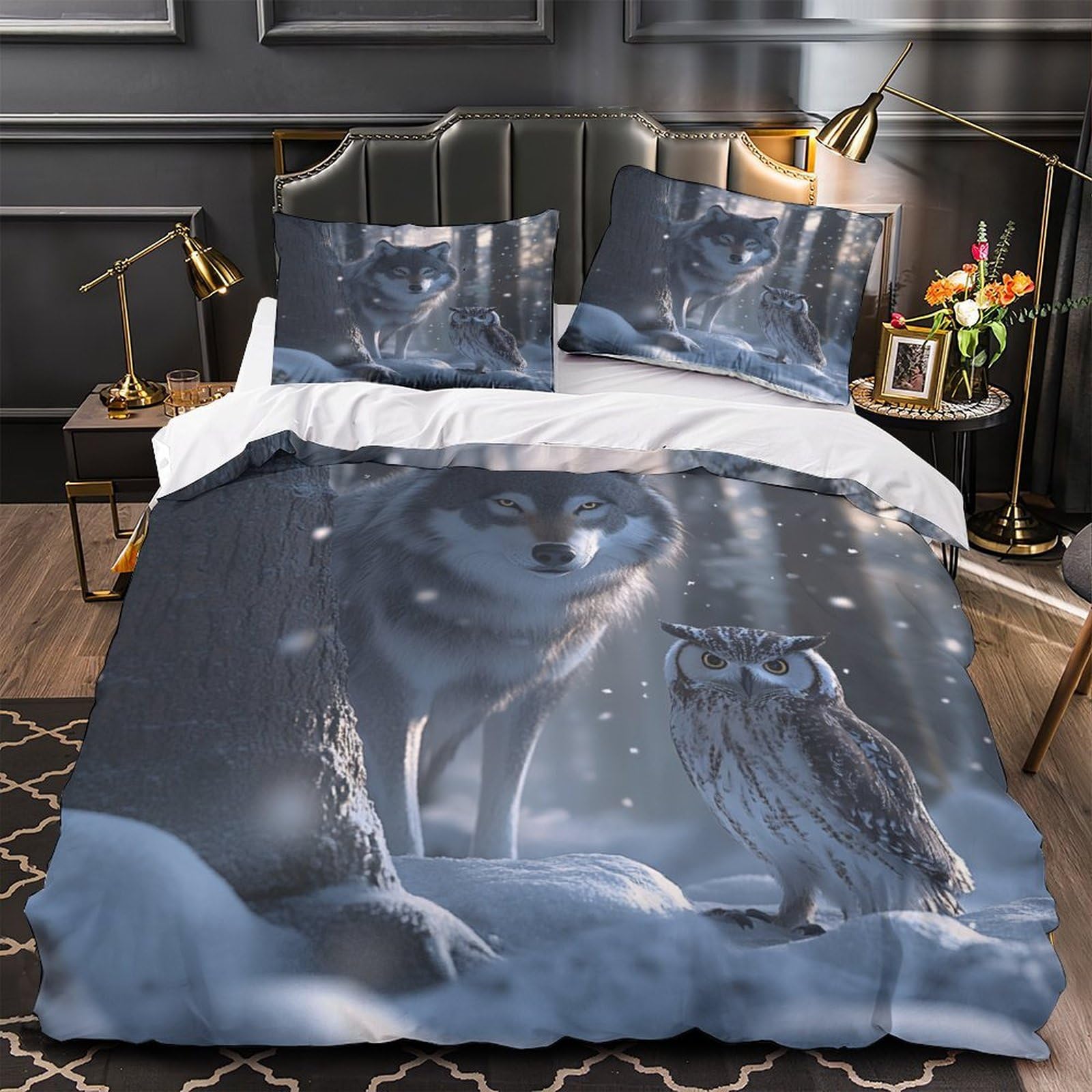 Housse de couette loup sauvage en microfibre 220x240cm avec ses 2 taies d'oreiller
