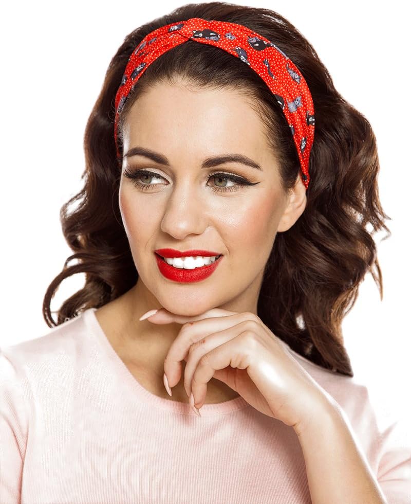 Lindy Bop Red Cat Print Turban Headband