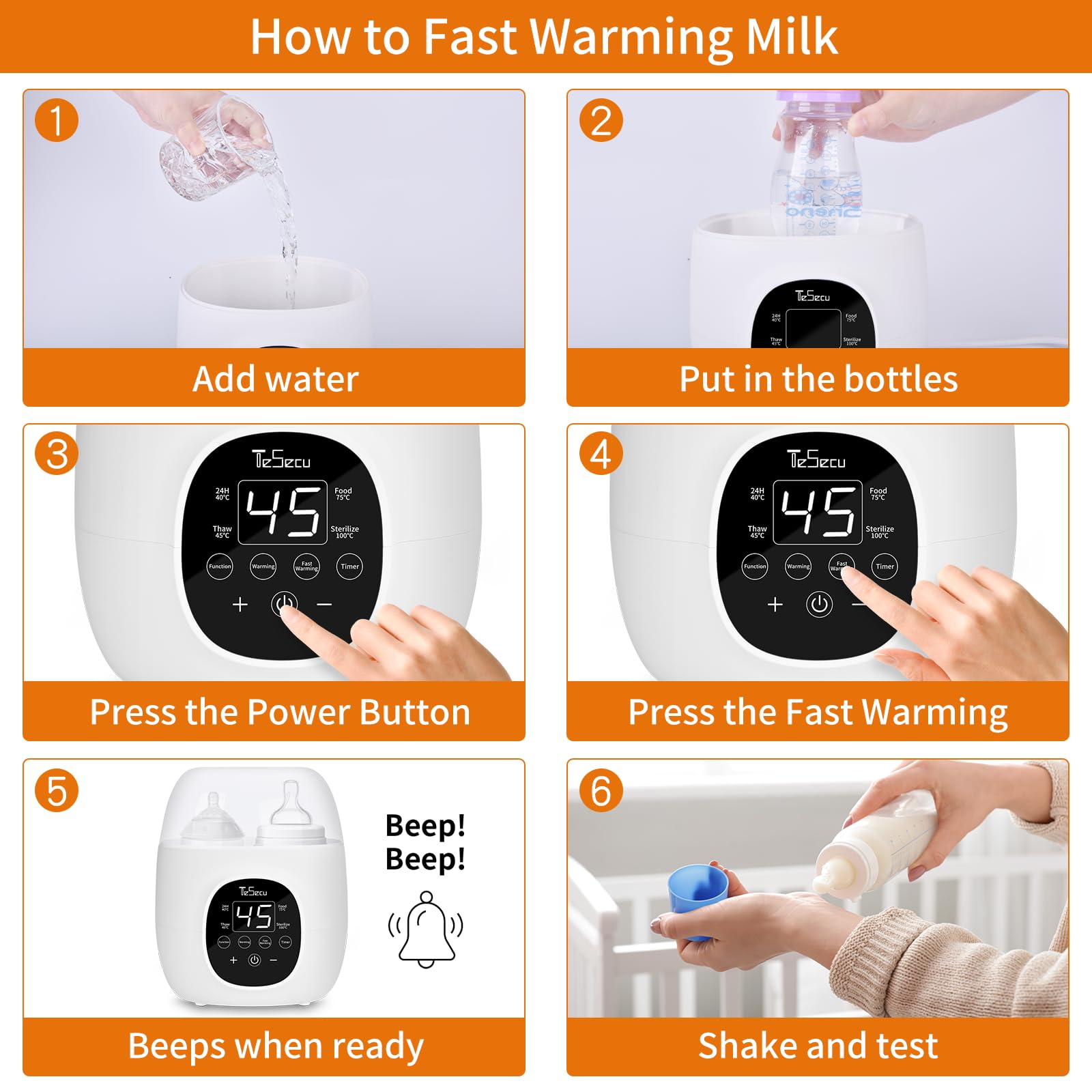 Flaschenwärmer Baby Fläschchenwärmer für 2 Flaschen Flaschenwarmer für Milch und Babynahrung, Baby Bottle Warmer 8 in 1 Fast Babynahrungsheizung & Abtauung, BPA-freier Babykostwärmer (EU)