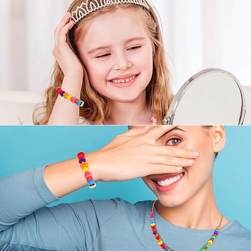 Miniatura 5 de Hicarer Cuentas de pony de corazón de agujero grande a granel para manualidades, multicolor, cuentas acrílicas, pulseras, collar de arco iris