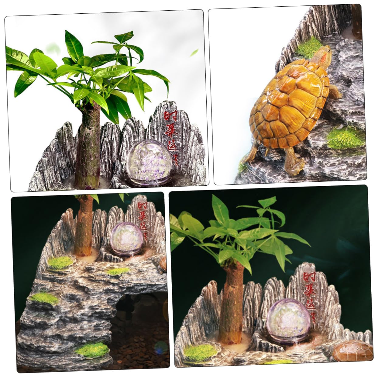 Housoutil Plateforme Inclinée en Résine pour Tortues Reptiles, Décoration Aquarium Facile à Nettoyer Cachette Intégrée, pour Habitat Créatif et Accessoire Aquarium