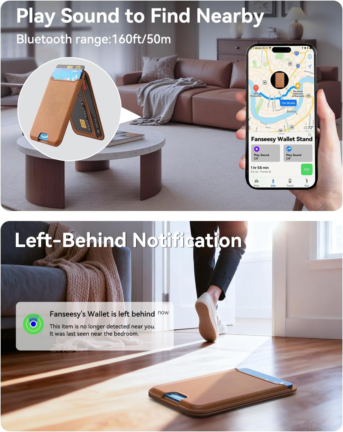 for MagSafe Wallet, Works with Apple Find My,5 Card Holder with Stand, Magnetic Phone Wallet Stand for iPhone 17/16/15/14/13/12 Pro Max Air Plus, RFID Blocking Vegan Leather,Brown