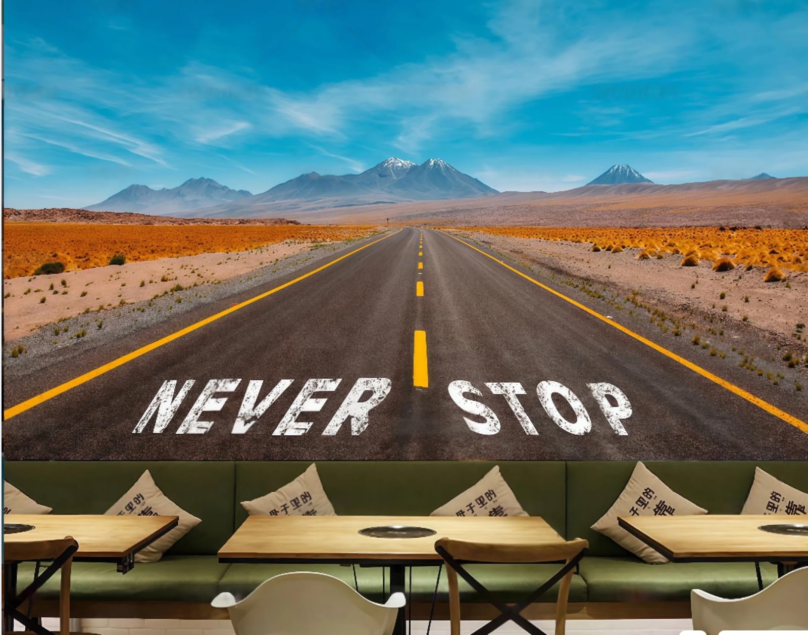 Xdoubao 3D Wallpaper Retro Nostalgic Blue Sky Highway Scenery Personalized Coffee Shop Background Mural Western Restaurant Wallpaper,,300X210cm