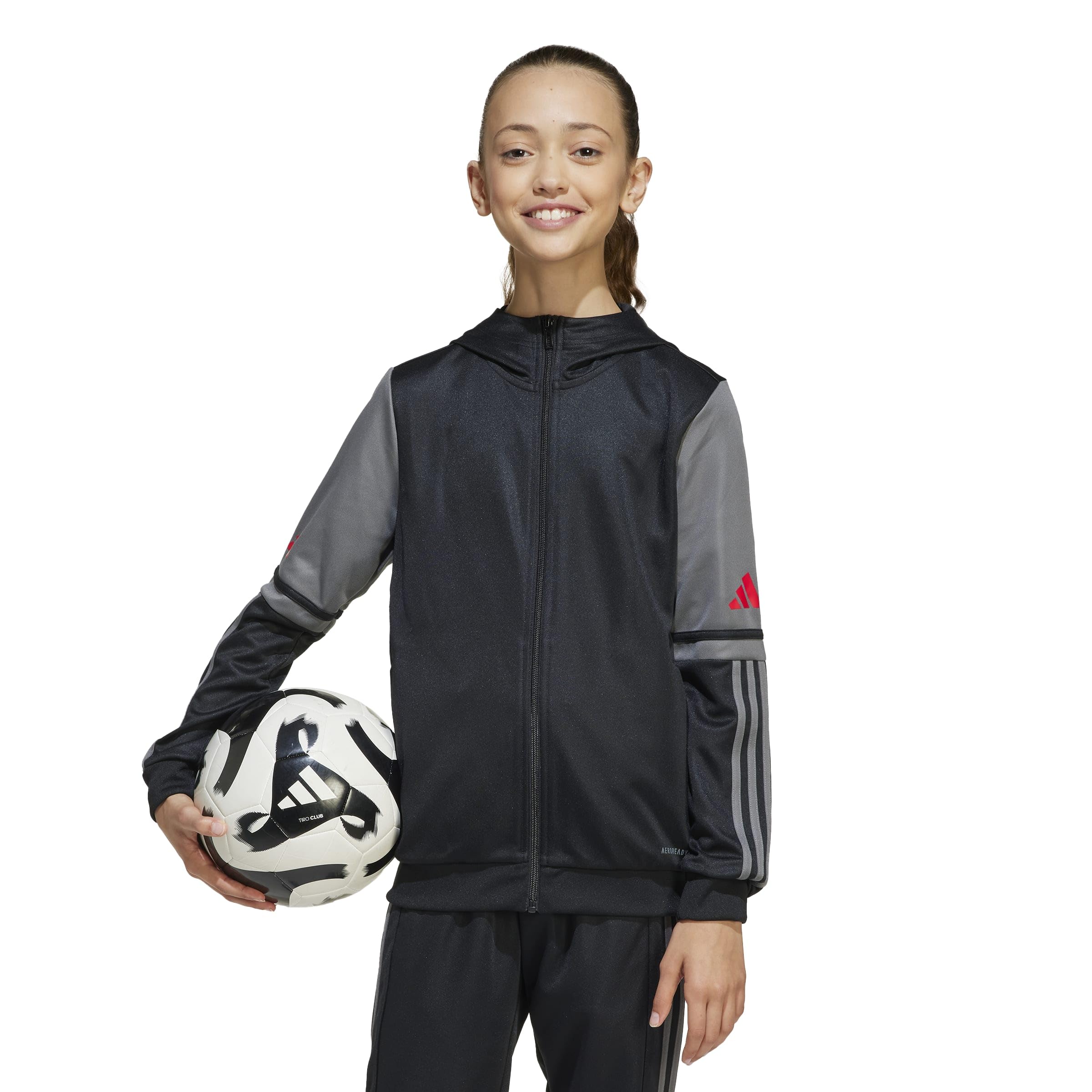 adidas Uniseks - dzieci SQUADRA25 HOODY KIDS, black/team grey four/pure ruby, 13-14 Years
