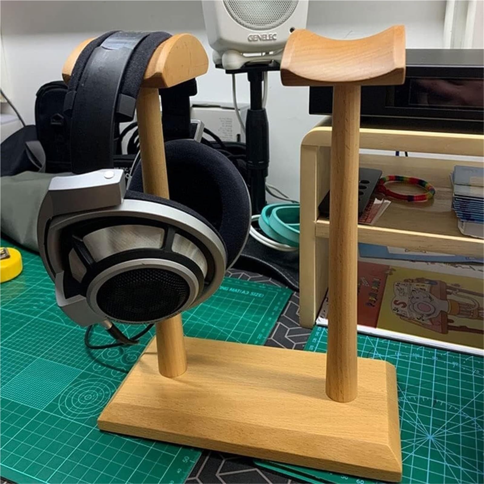 MRKU Support pour Casque Audio, Crochet de Suspension, présentoir binaural de Bureau en Bois