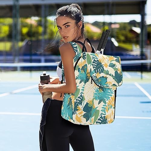 Miniatura 7 de Bolsa de tenis unisex grande resistente con plantas tropicales verdes, 2 raquetas, bolsa de tenis acolchada, bolsa de gimnasio para mujeres y