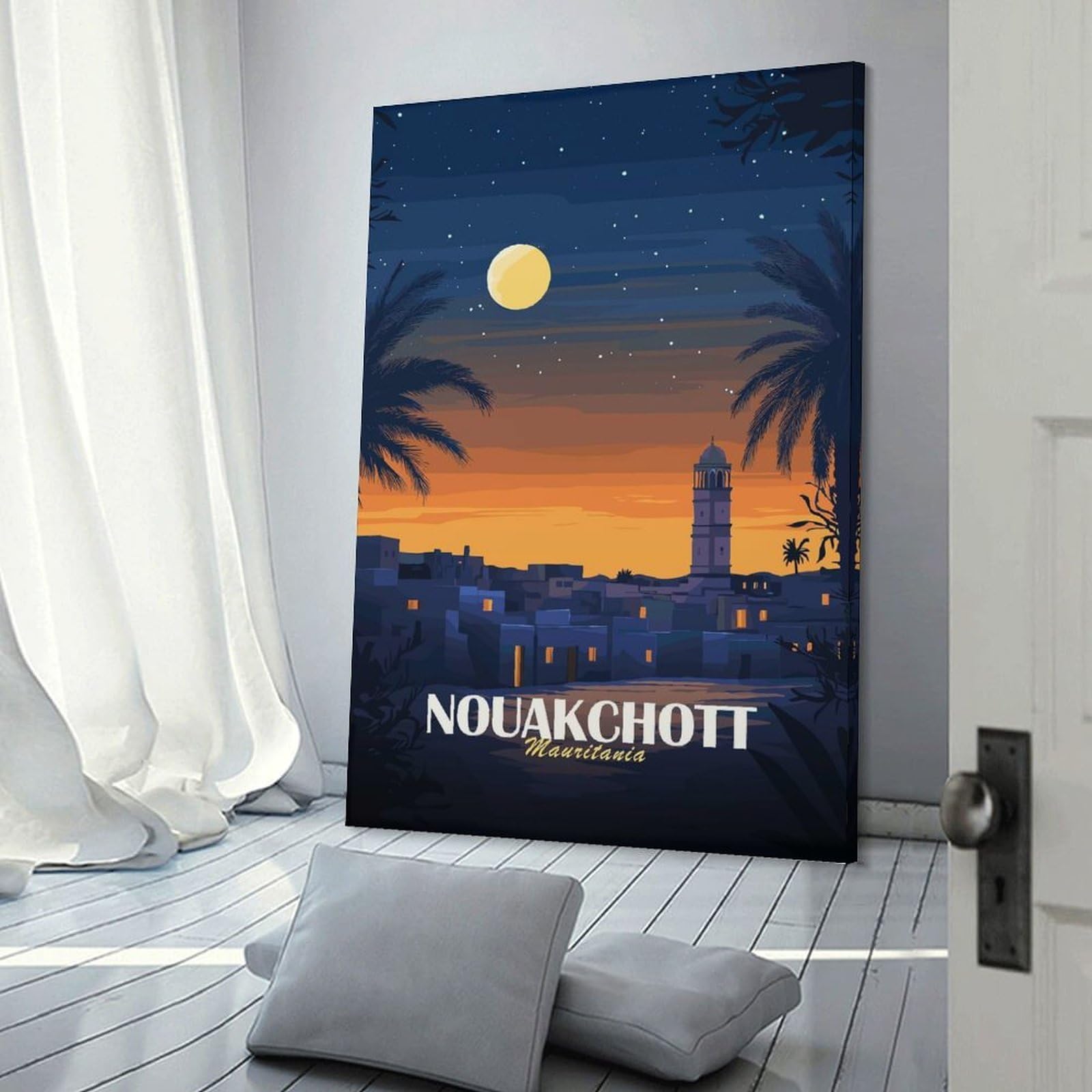 Junmoney Nouakchott Cityscape at Dusk Canvas Wall Decor, 16x24inch(40x60cm), for Home Lounge, Bedroom Or Reading Nook, Modern Wall Decor for Cosy Interiors
