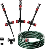 Vista 1 de RESTMO Sistema de Aspersores Sobre el Suelo con Base de Punta Metálica, Kit de Riego Flexible DIY, Aspersor de Césped Multi-Ajustable y Juego