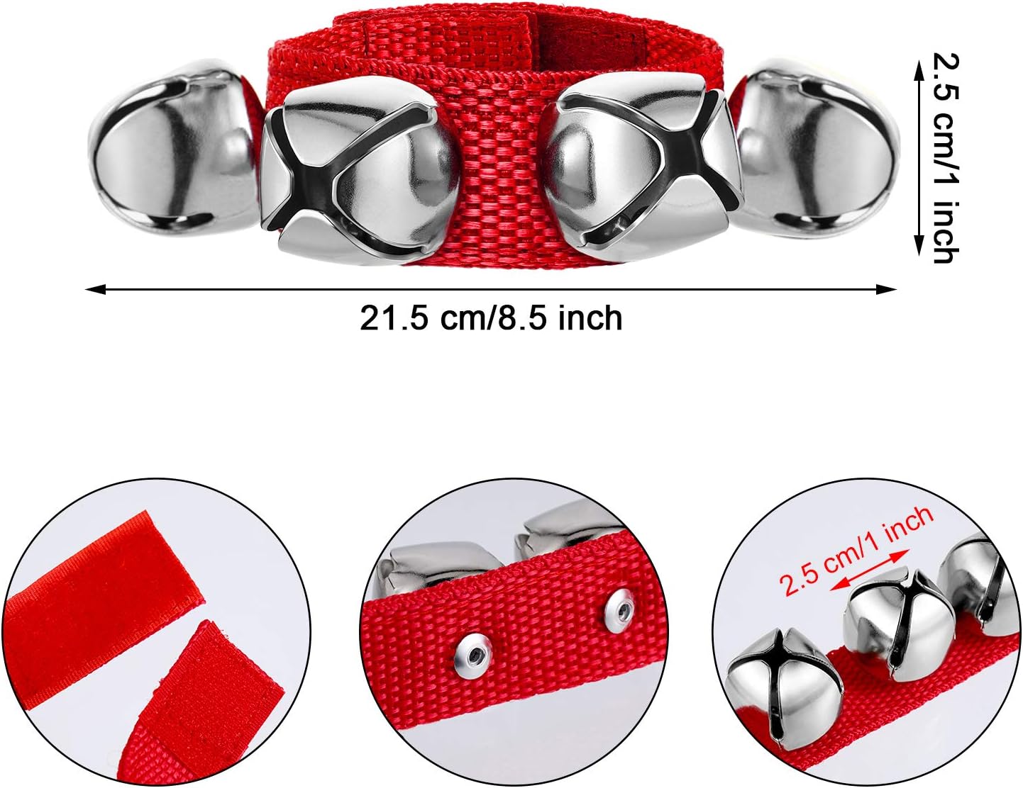 6 Pieces Christmas Band Wrist Bells Bracelets Jingle Musical Ankle Bells Instrument Percussion Rhythm for Christmas Party Favors Festival Accessories (Red)