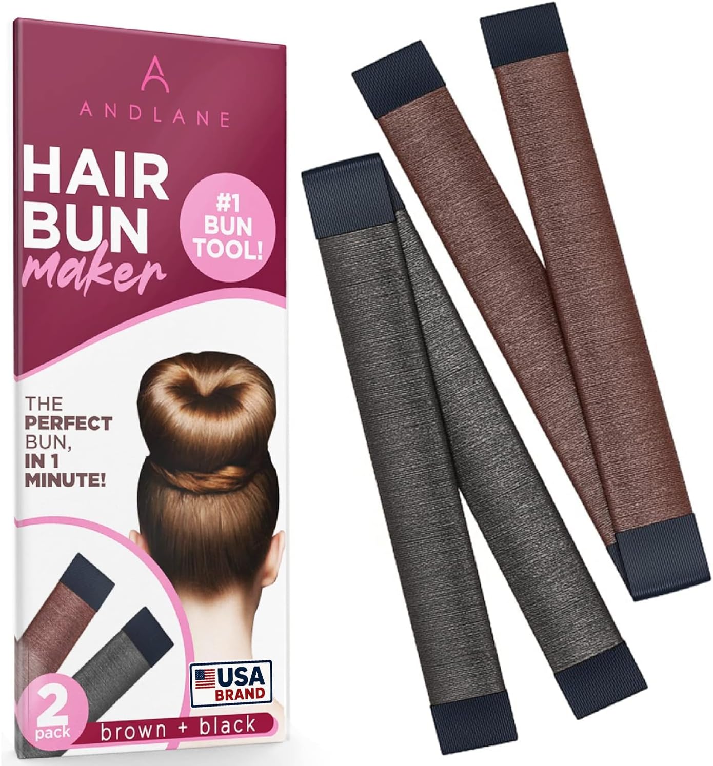 Andlane Hair Bun Maker French Twist Hair Fold Wrap Snap - Ballet Bun for Women and Kids (1 Black, 1 Brown)