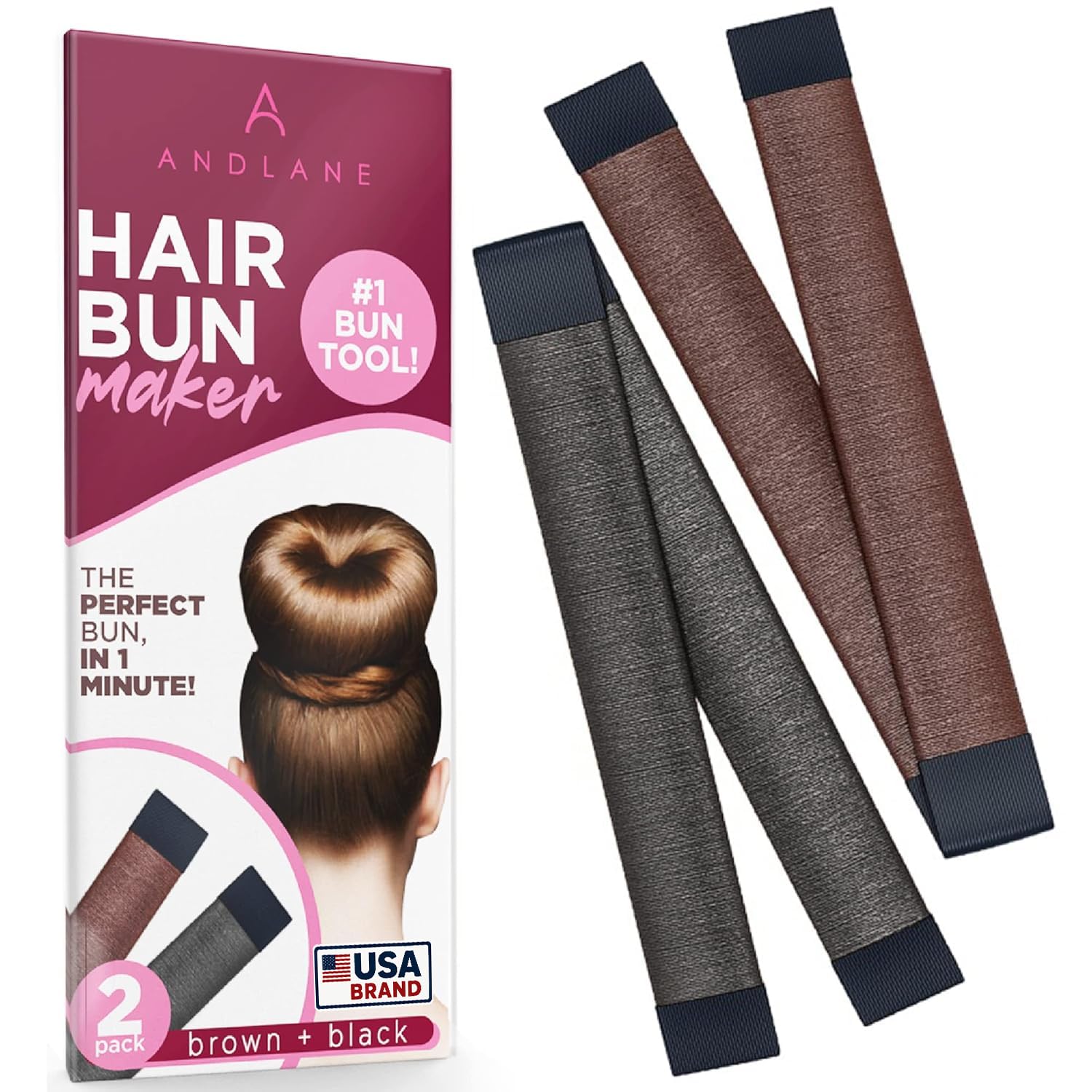 Andlane Hair Bun Maker French Twist Hair Fold Wrap Snap - Ballet Bun for Women and Kids (1 Black, 1 Brown)