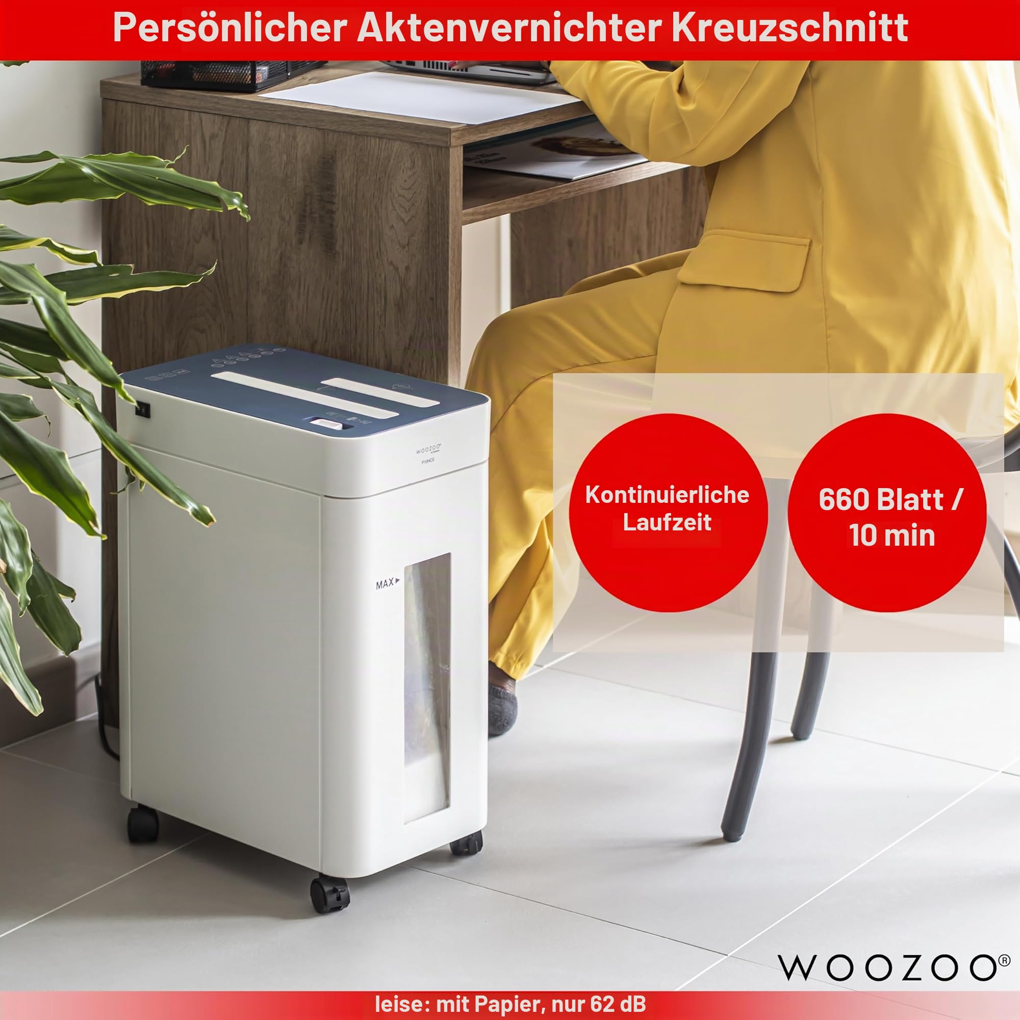 Woozoo, Hochsicherheits-Aktenvernichter/Papierschredder, 10 Blatt, Kreuzschnitt-Technologie, Papierkorb 17L, A4-Papier, CD/DVD, Kreditkarte - Personal Shredder Cross Cut P10HCS - Weiß