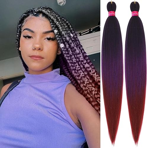 Miniatura 54 de Extensiones de cabello para trenzar preestiradas rosa con oropel de 26 pulgadas - 3 paquetes de trenzas sintéticas profesionales de ganchillo