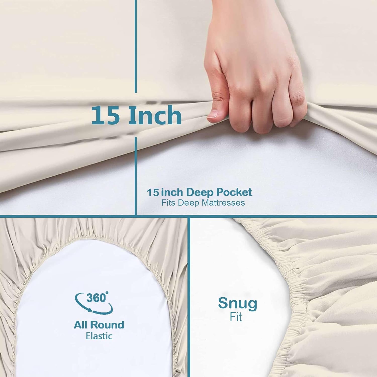 Way Fair 4 Piece Sheet Set Queen (60"x80") Size Ivory Solid - 100% Egyptian Cotton, 600-Thread-Count Cooling Bed Sheets, 15 Inch Deep Pocket of Fitted Sheet, Queen Cotton Bed Sheets Set