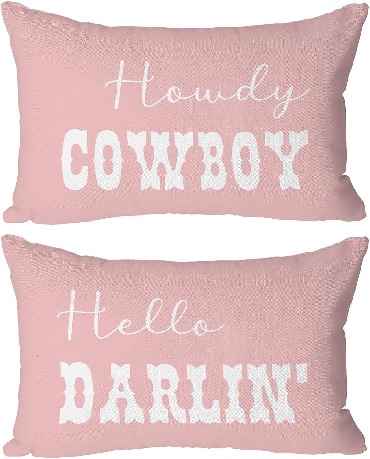 Set of 2 Western Funny Couple Pillow Covers 20x20 Inch - 'Howdy Cowboy' & 'Hello Darlin'' Set of 2, Teen Girls Boys Gifts, Rustic Farmhouse Charm for Various Settings(Brown)