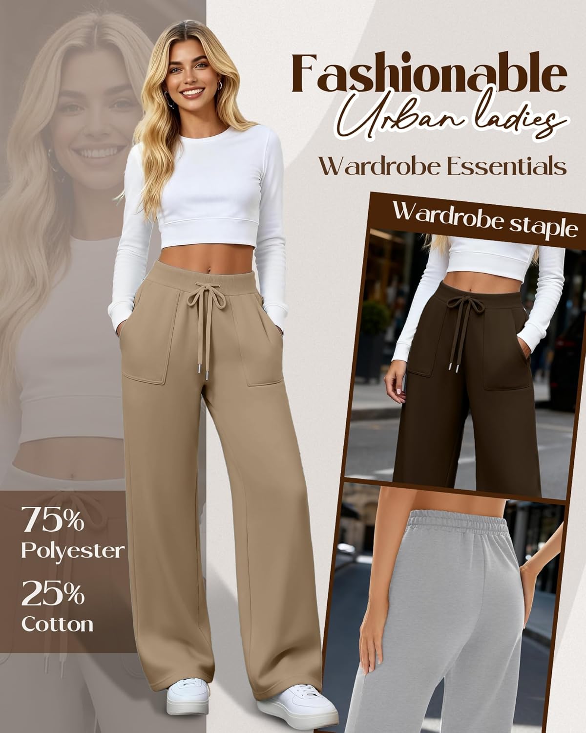 3 Pack Women's Wide Leg Sweatpants Baggy Workout High Waist Drawstring Jogger Casual Yoga Pants with Pocket - Image 2