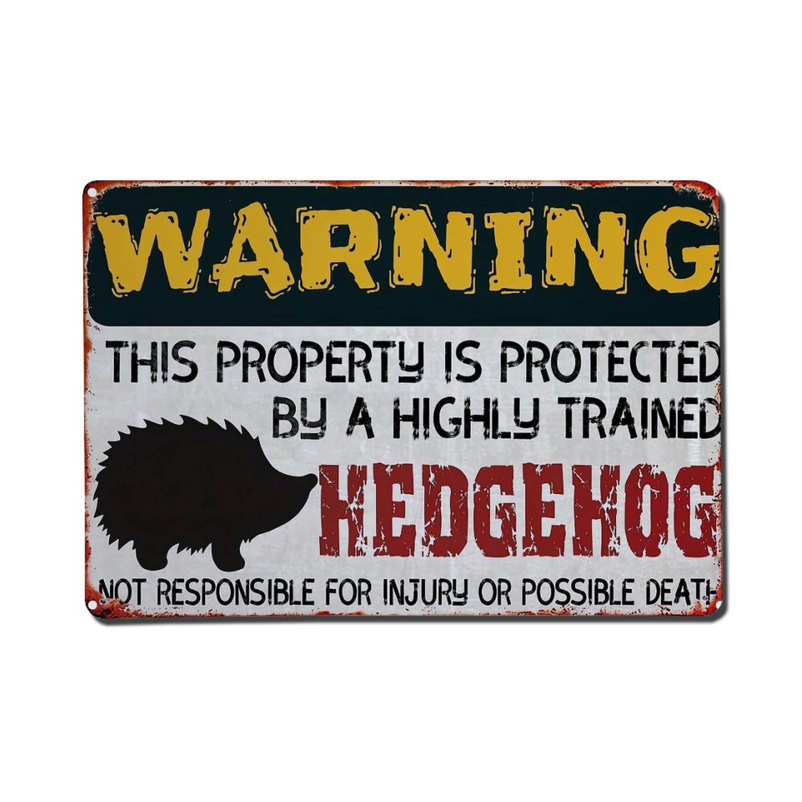 Warning Sign With Hedgehog Silhouette Vintage Tin Sign Retro Metal Wall Decor Metal Poster, Home Bar Garage Farmhouse Cafe Wall Art Decoration 8x12Inches
