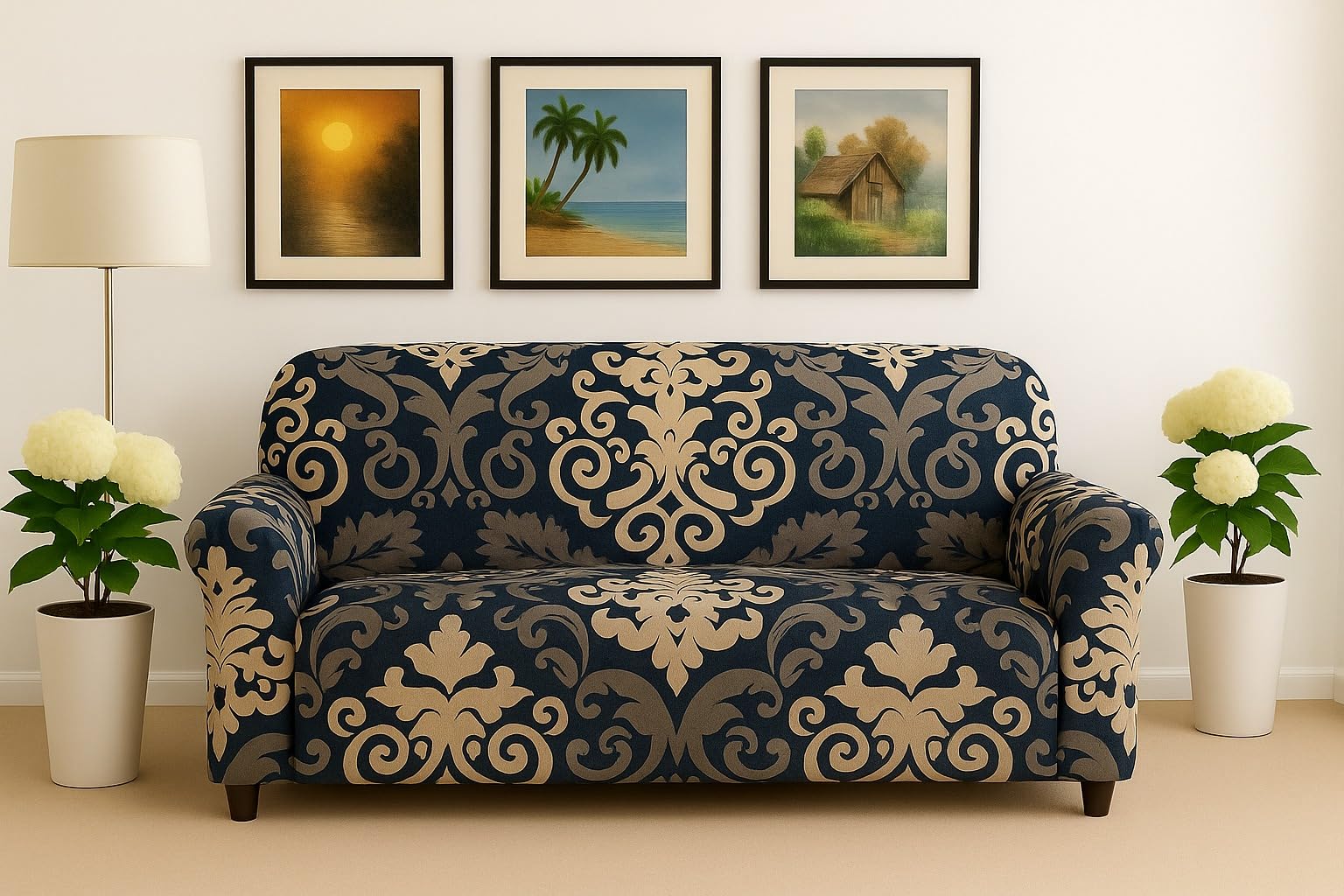 Homerz Premium 2 Seater Universal Elastic fit Sofa Cover Fully Covered, Non-Slip Sticky Elastic Stretchable Sofa Set Slipcover Protector (Royal Touch, 2 Seater)