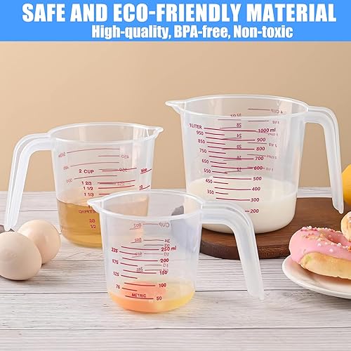 Miniatura 7 de Juego de 3 tazas medidoras, incluye 8.5 fl oz (1 taza), 16.9 fl oz (2 tazas) y 33.8 fl oz (4 tazas) de plástico para medir, hornear, cocinar,