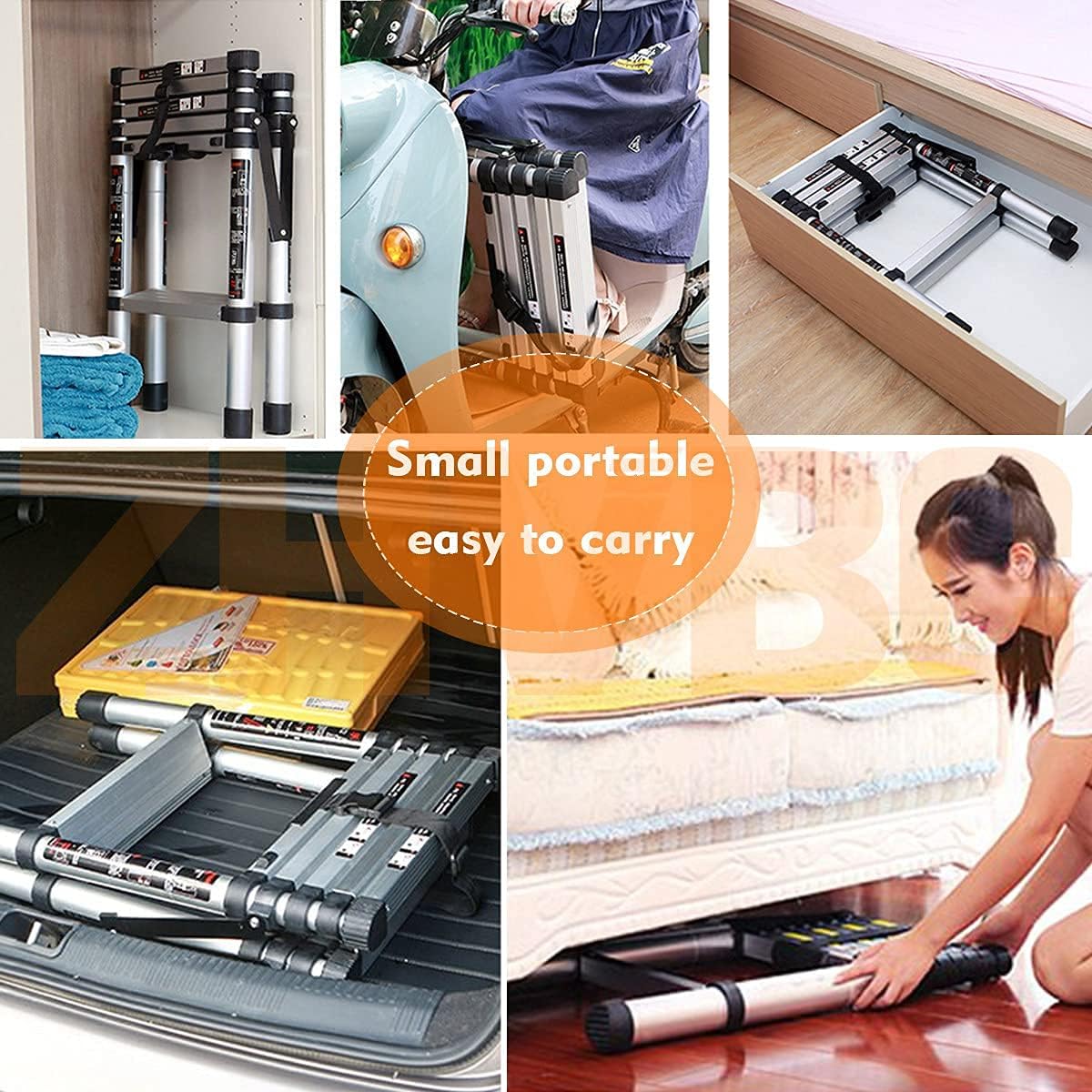 Telescoping Ladder,Aluminum Folding Extension Ladders with Spring Loaded Locking Mechanism, Aluminum Telescoping Ladder Roof, Load 330 Pounds,1.4m/4.5ft