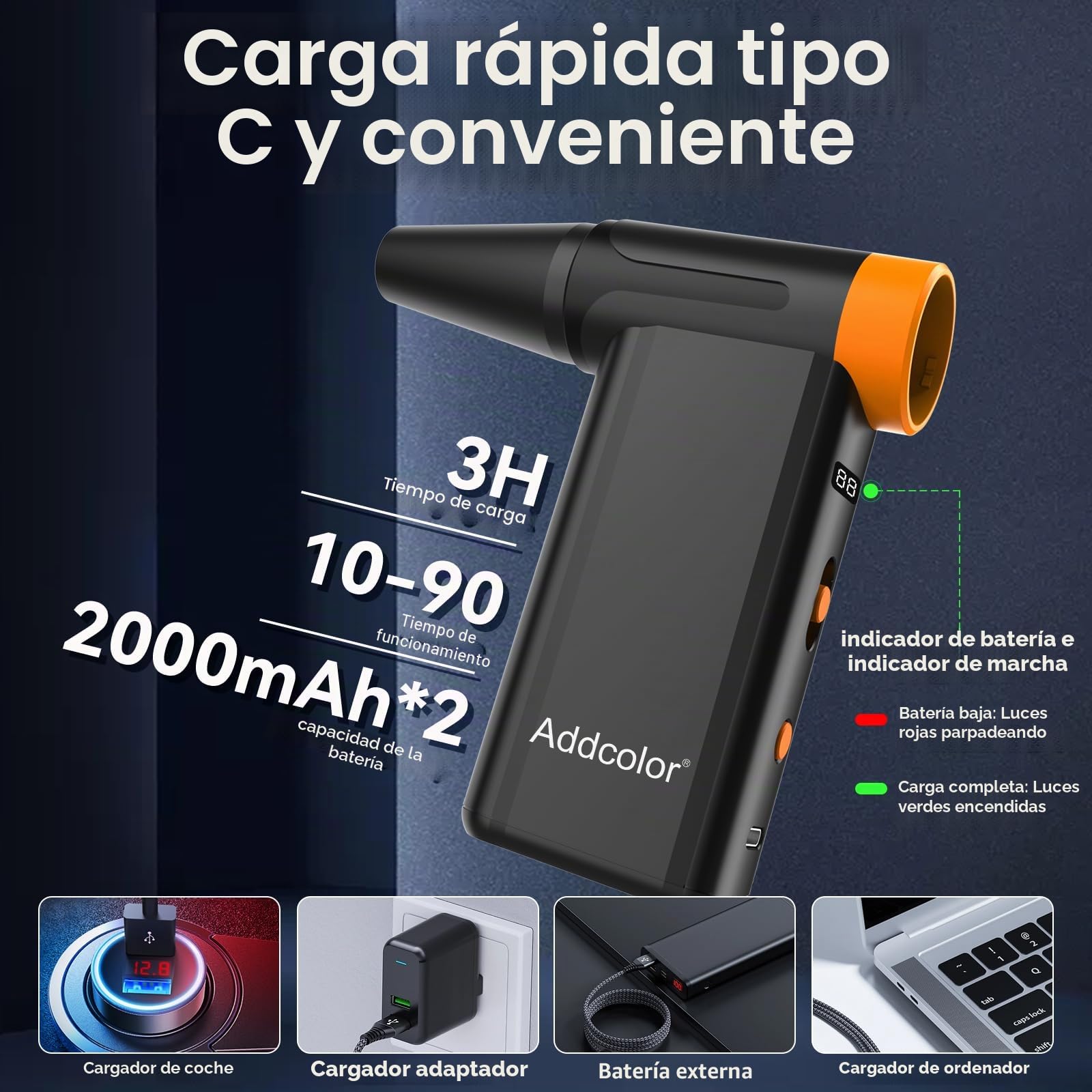 AD51 - Plumero de aire comprimido de 2000 mAh, con 8 velocidades ajustables, 106770 RPM con pantalla, sopladores portátiles de mano para teclado, computadora, coche, exterior, cama de aire