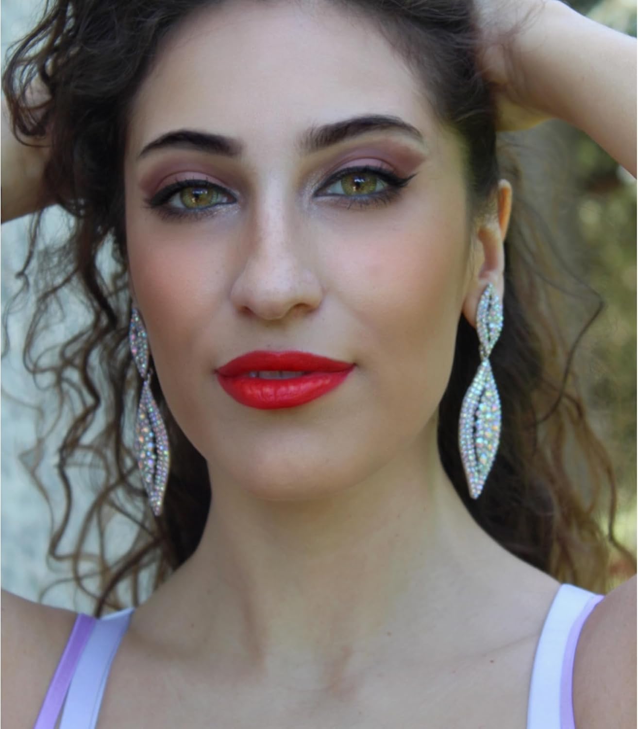 Flyonce Women's Rhinestone Crystal Wedding Bridal 2 Leaf Drop Dangle Chandelier Earrings - Image 3