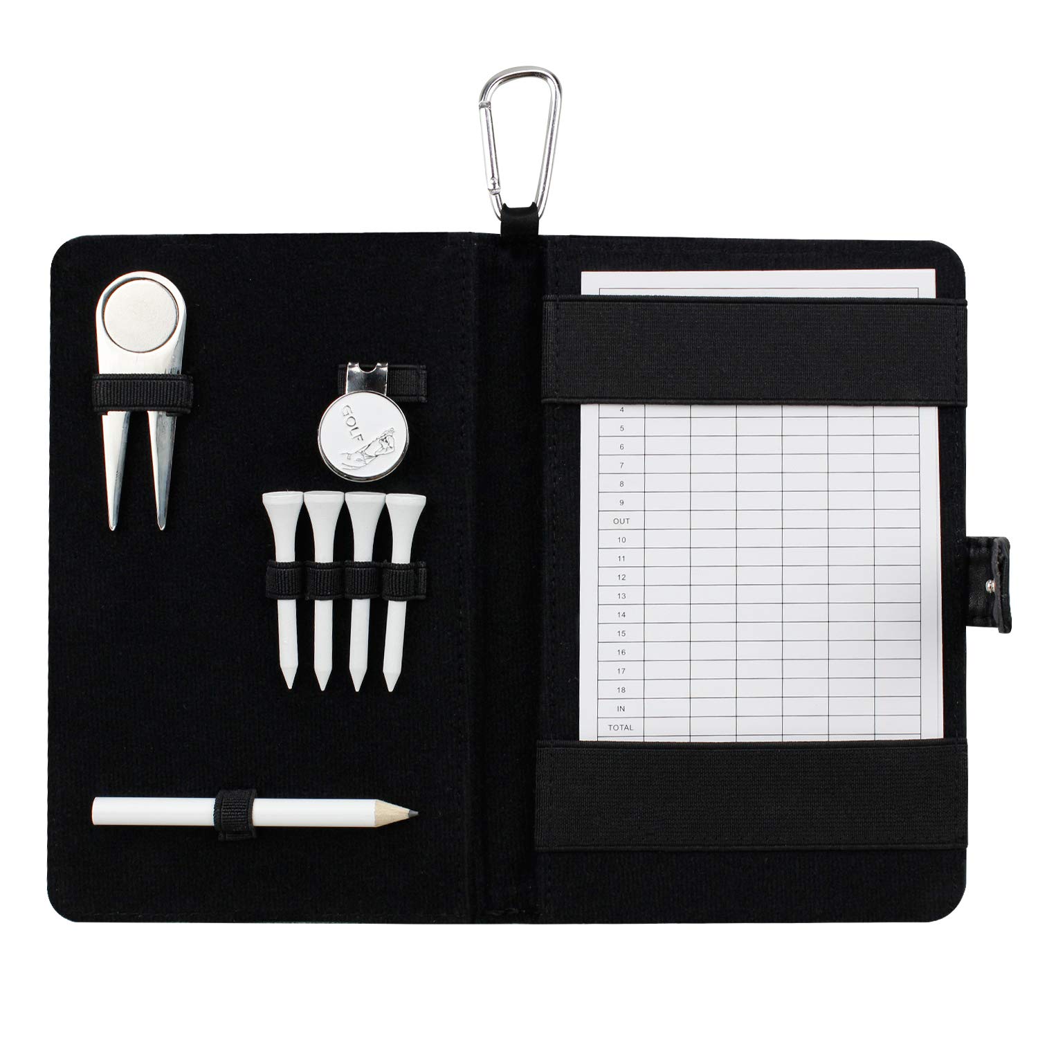 KOFULL Portascorecard da Golf in Pelle con Segnapalla Copertura Libro Yardage Nylon Mimetica Regalo Uomo Matita