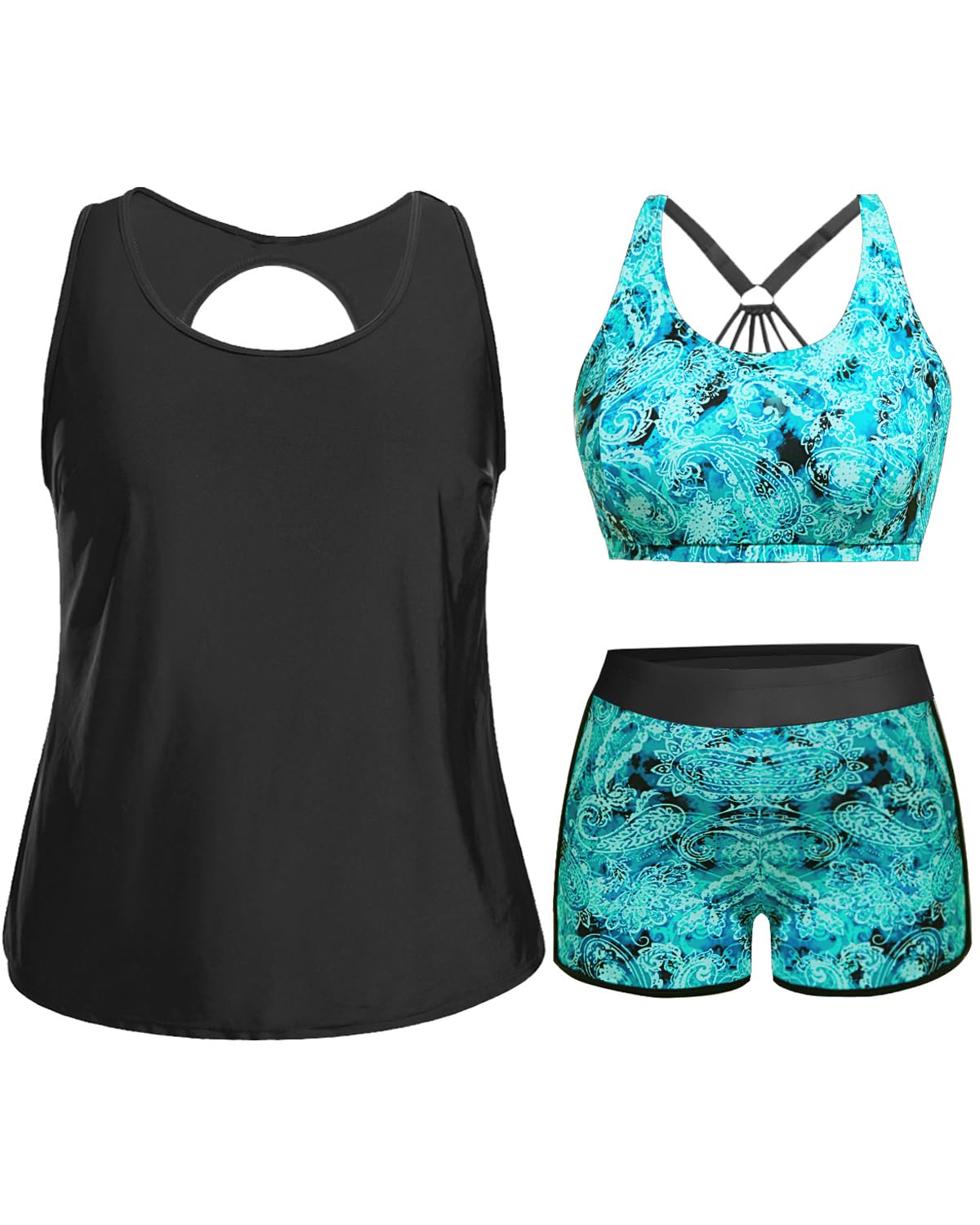 Holipick Women Plus Size Swimsuits - Athletic 3 Piece Tankini with Shorts