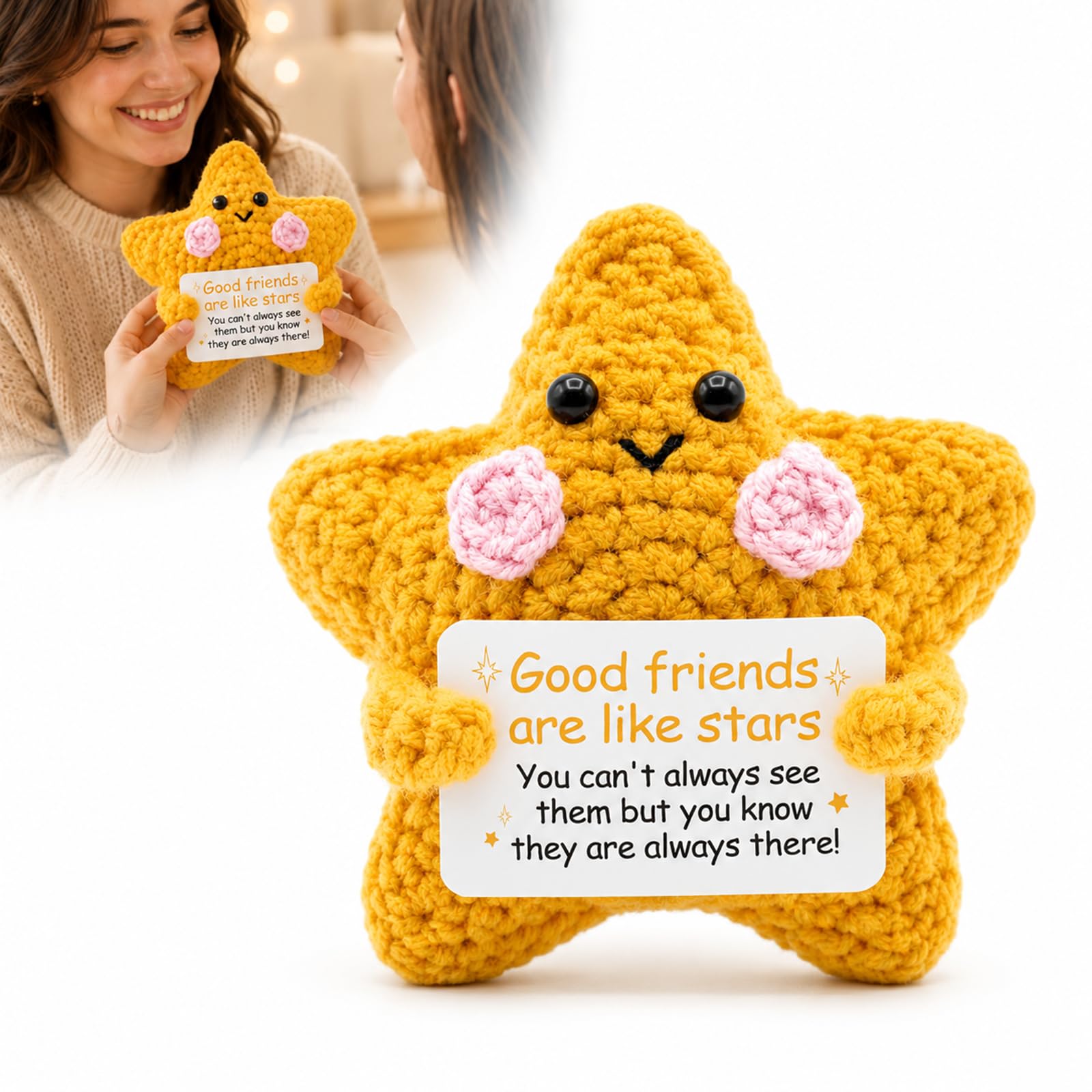 Handmade Crochet Star Doll Friendship Gift with Message Card, Positive Yarn Ornament for Best Friend, Bestie, Female Friend, Birthday Thank You Leaving Gift Keepsake Small Ornament