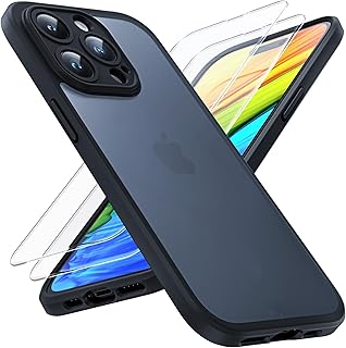 TOCOL 3 in 1 for iPhone 14 Pro Case, [Upgraded Camera Protection] with 2 Pack Screen Protector, [Military Grade Drop Tested] Shockproof Slim Translucent Matte Back Cover 6.1", Black