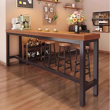 Height Bar Table Solid Wood Top & Sturdy Steel Frame,Easy Assembly,Rustic Pub Table for Kitchen,Dining Room,Living Room,Balcony,CommercialChair Golden Oak L47.2 xW15.7 xH41.3/120x40x105cm